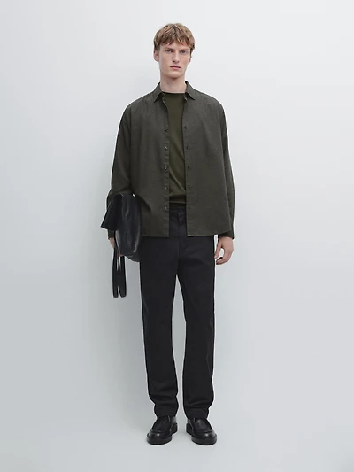 Tapered fit brushed trousers