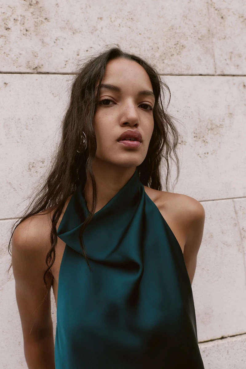 SATIN EFFECT HALTER TOP