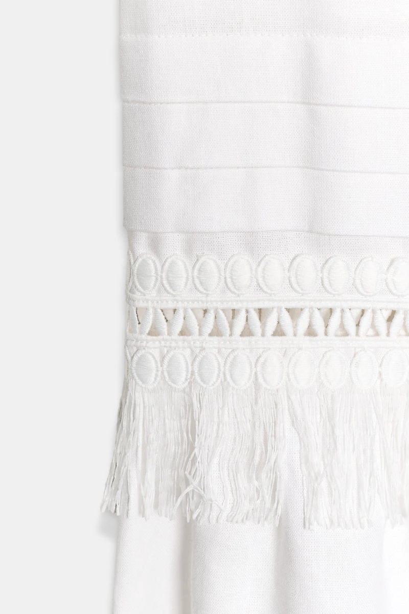 LINEN FRINGED MIDI SKIRT