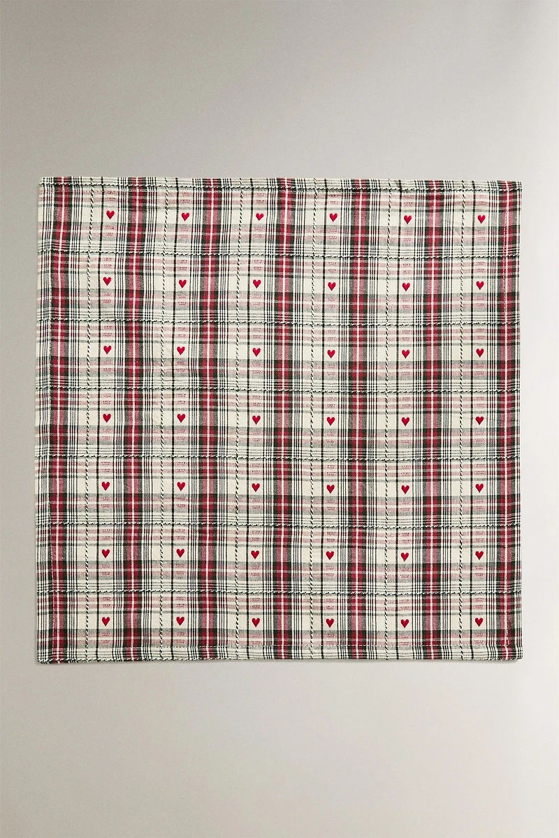 LOT DE SERVIETTES FIL TEINTÉ CŒUR NOËL (LOT DE 2)