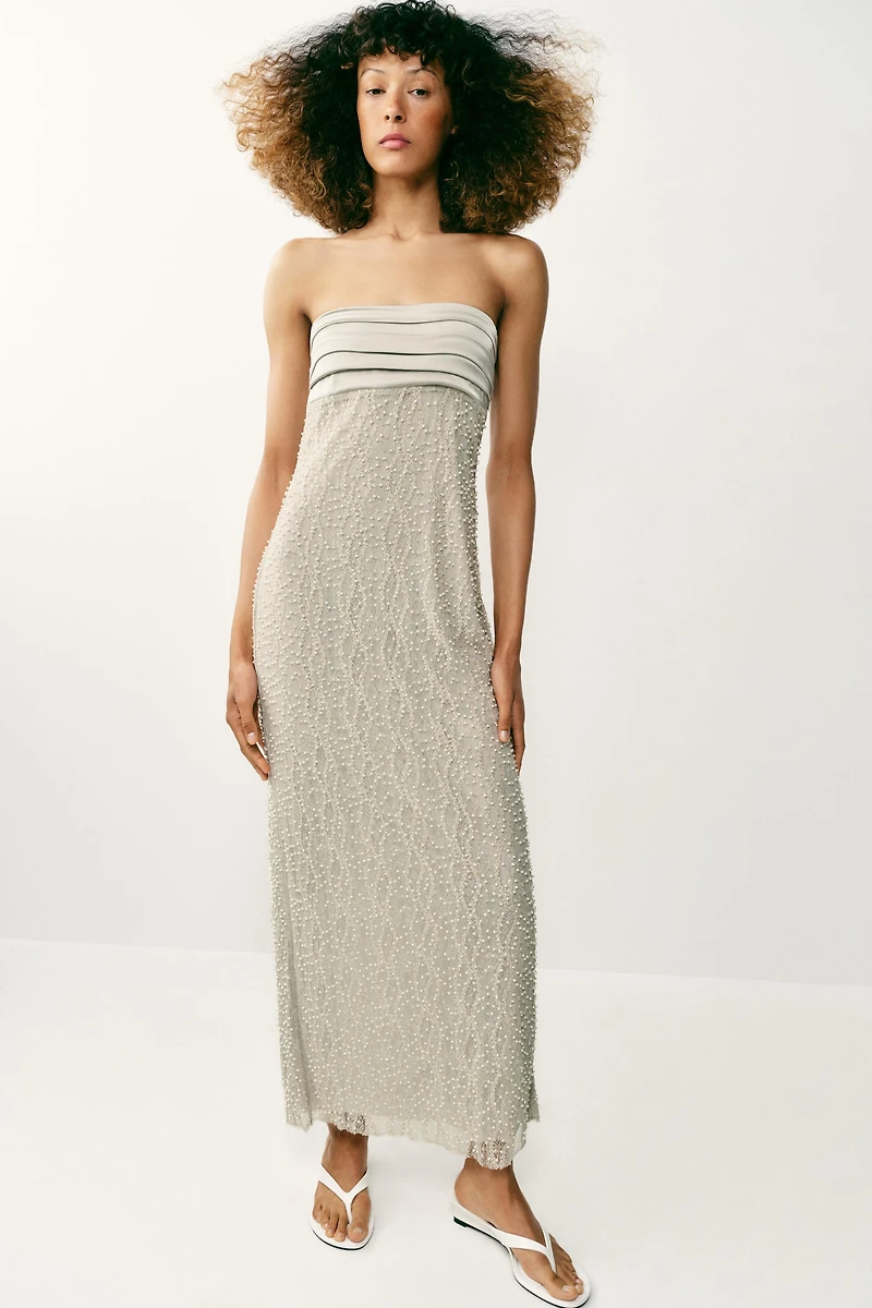 BEADED STRAPLESS DRESS