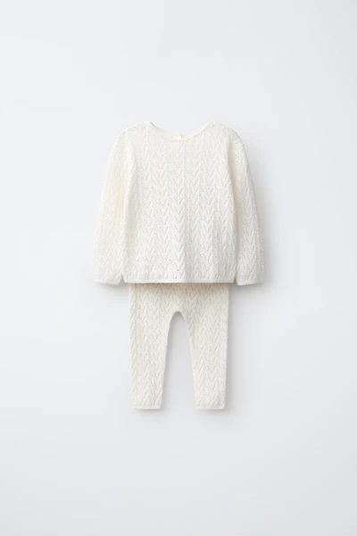 COTTON AND SILK TEXTURED JUMPER LEGGING SET