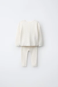 COTTON AND SILK TEXTURED JUMPER LEGGING SET