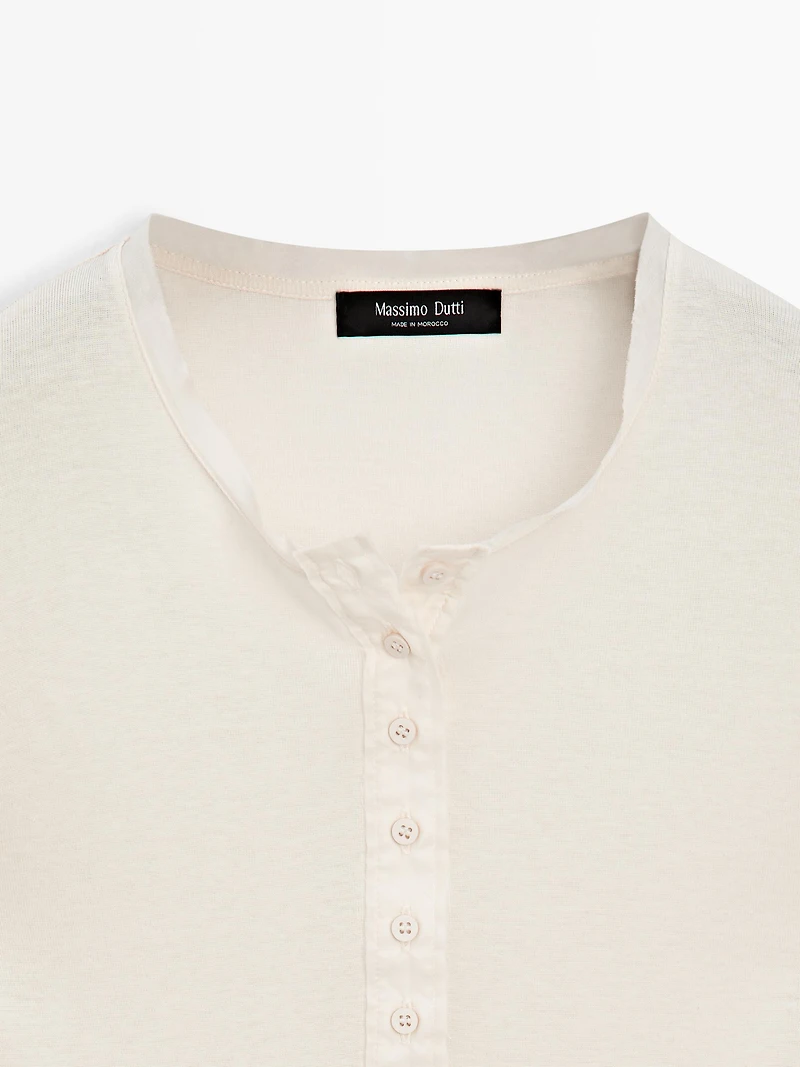 Button-up cotton T-shirt
