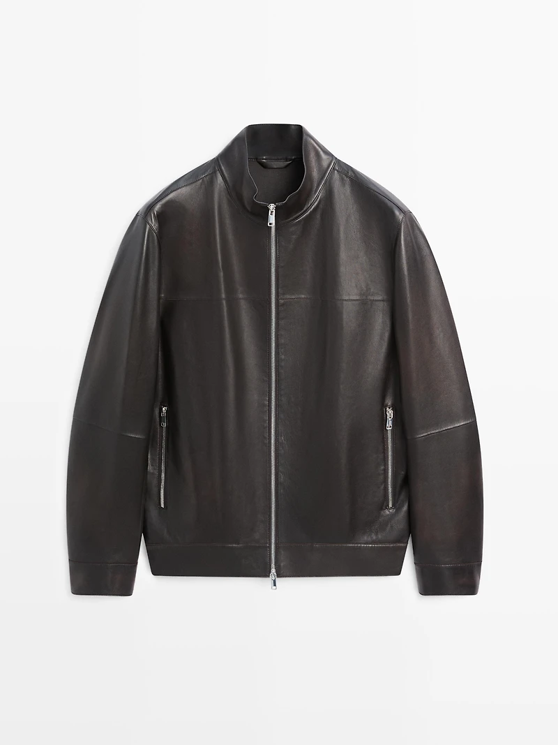 Distressed effect nappa leather jacket