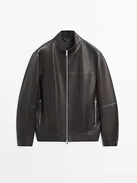 Distressed effect nappa leather jacket