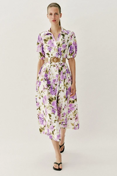 FLORAL PRINT BELTED MIDI DRESS