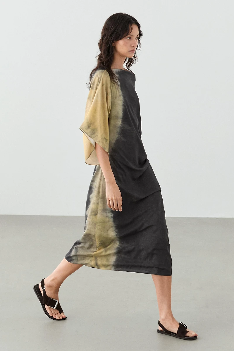 Tie-dye print midi dress