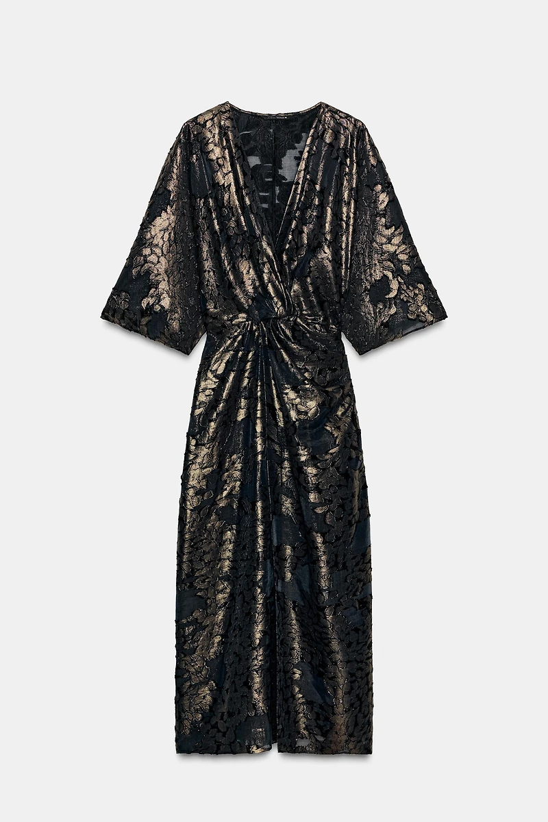 FOIL DRAPED MIDI DRESS