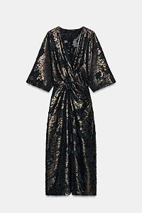 FOIL DRAPED MIDI DRESS