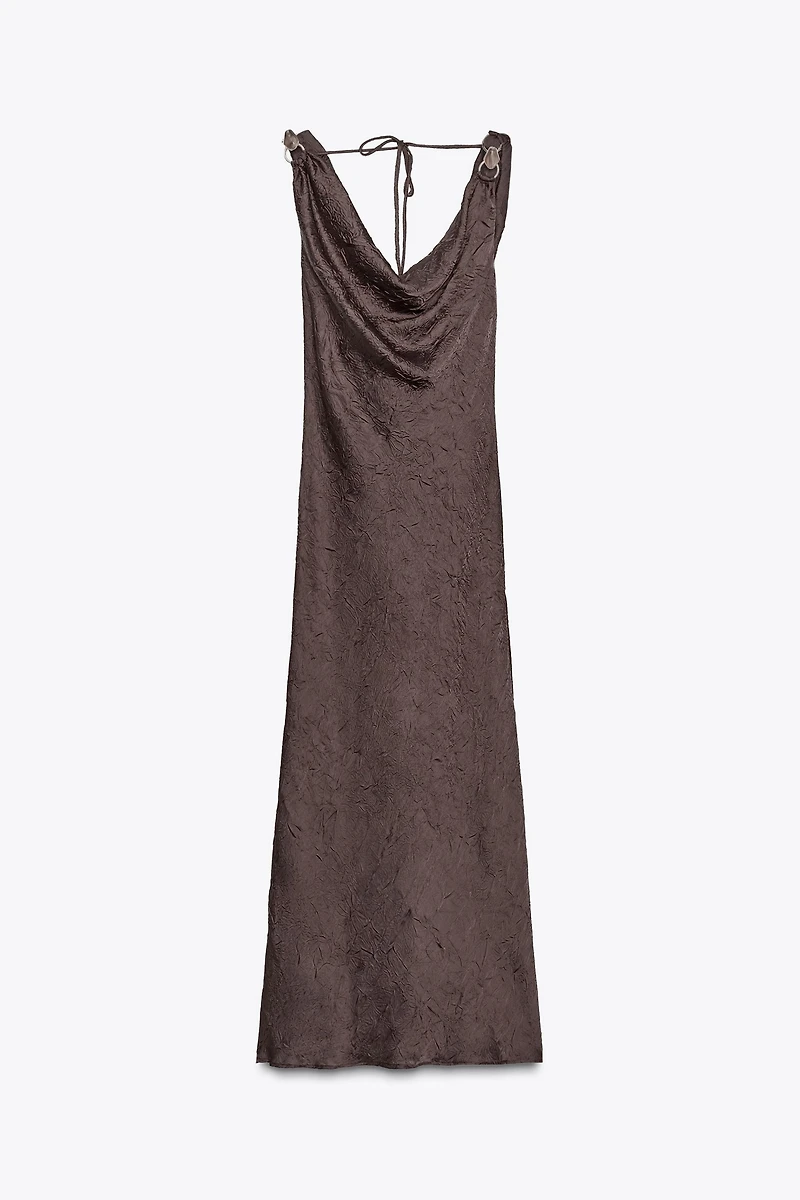 WRINKLED EFFECT SATIN MIDI DRESS