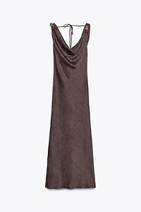 WRINKLED EFFECT SATIN MIDI DRESS