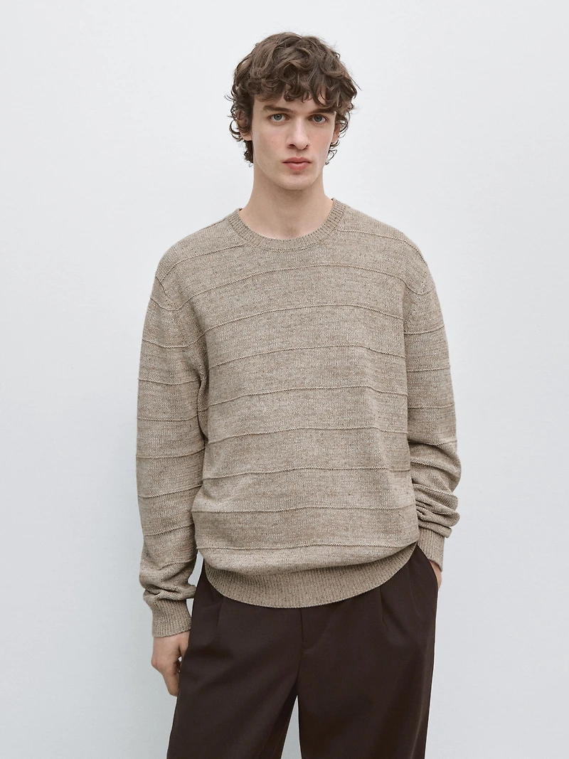 Striped knit crew neck sweater