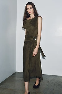 ASYMMETRICAL FAUX SUEDE DRESS