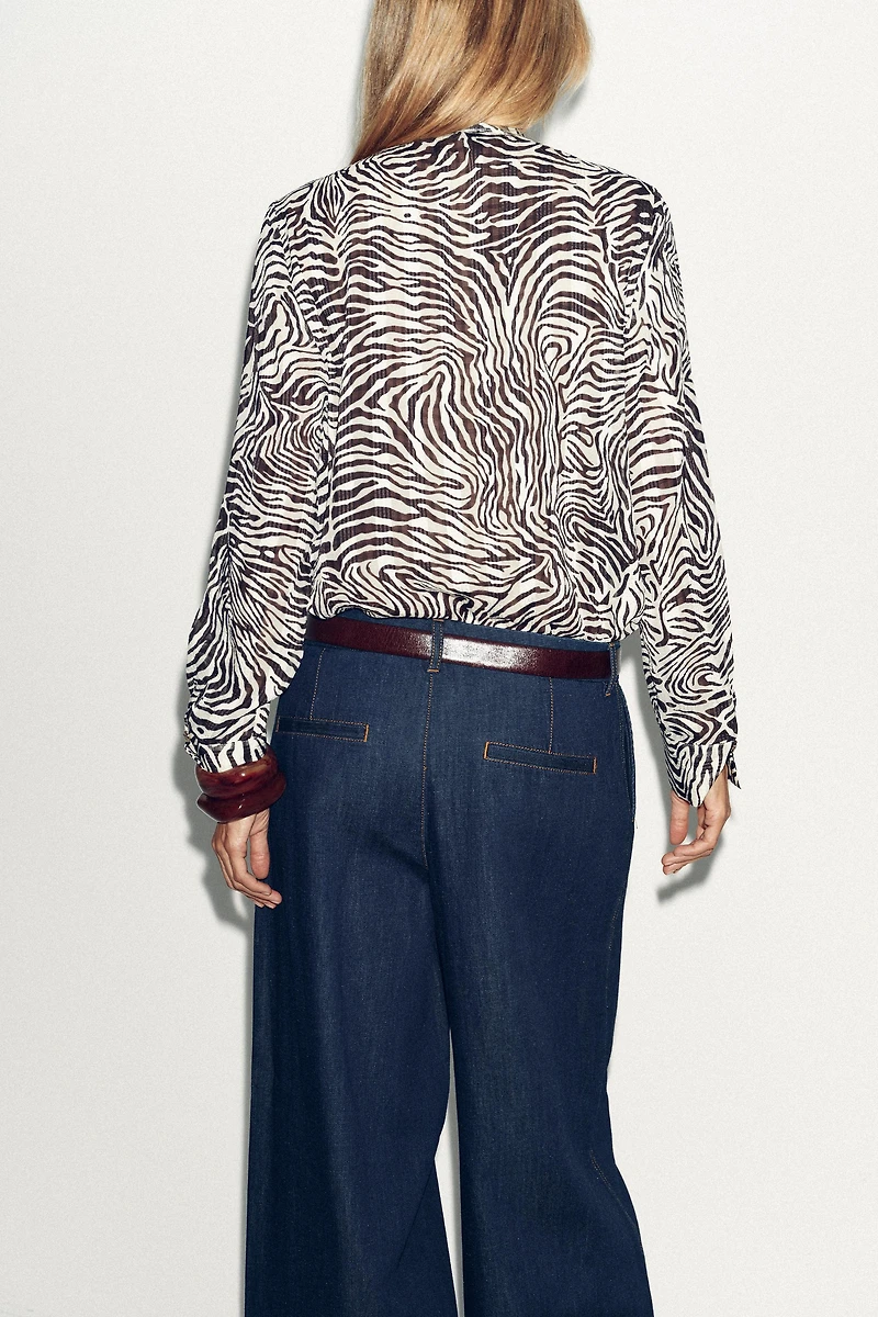 BLOUSE NŒUD IMPRIMÉ ANIMALIER