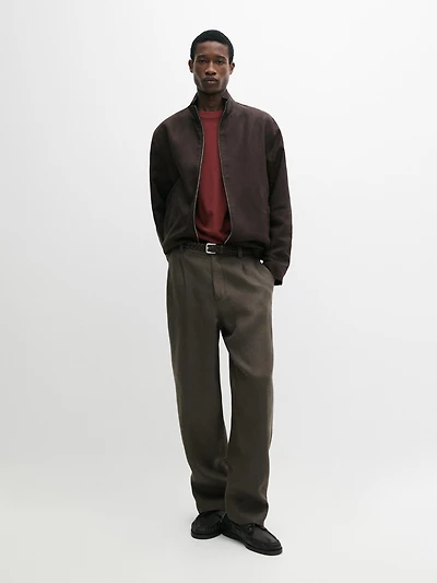 Linen trousers with herringbone detail