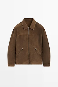 Veste à fermeture Éclair en cuir effet daim