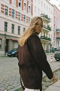 BELTED FAUX SUEDE JACKET