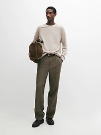 Linen blend knit crew neck sweater