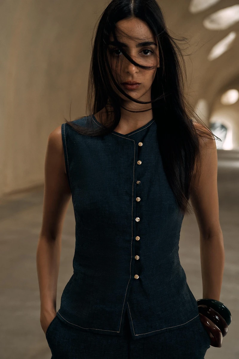 DOUBLE BREASTED LINEN VEST