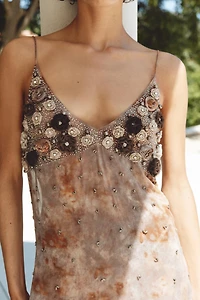TIE-DYE PRINTED DRESS WITH RAISED FLOWERS