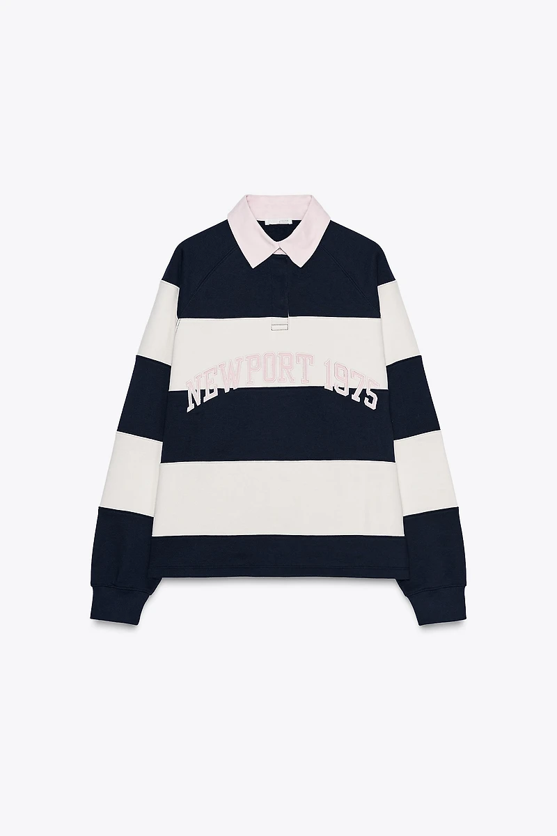 STRIPED TEXT POLO SWEATSHIRT