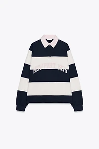 STRIPED TEXT POLO SWEATSHIRT