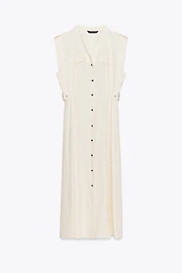 LINEN MIDI DRESS WITH BELT LOOPS