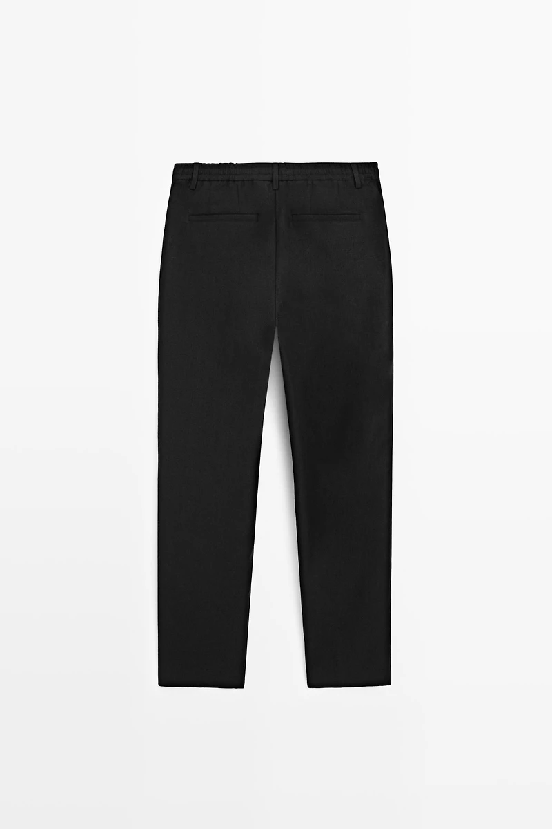 100% linen straight-leg trousers