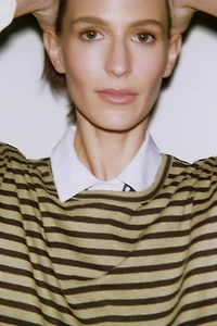 STRIPED COTTON AND LINEN T-SHIRT