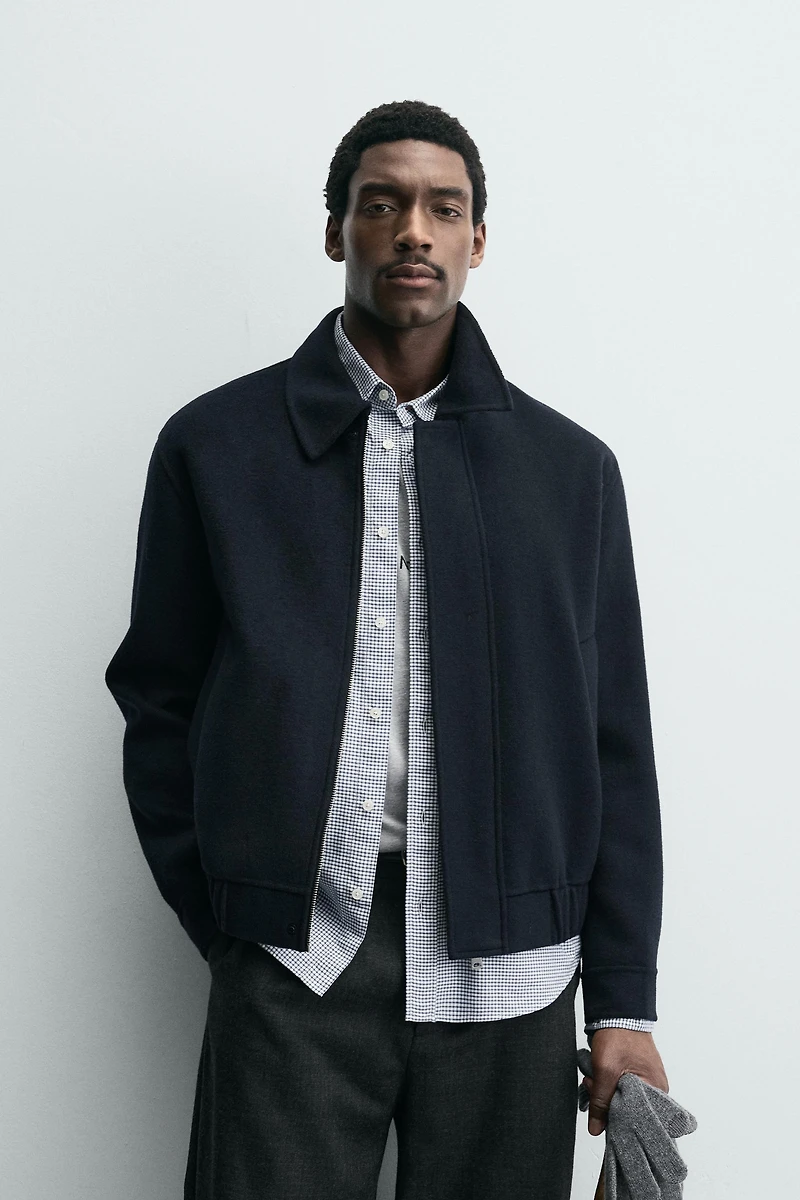 WOOL BLEND CROPPED FIT OVERSHIRT