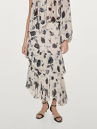 Ruffled floral print midi skirt