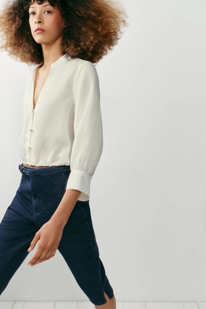 LINEN BALLOON SHIRT WITH FROG CLASPS