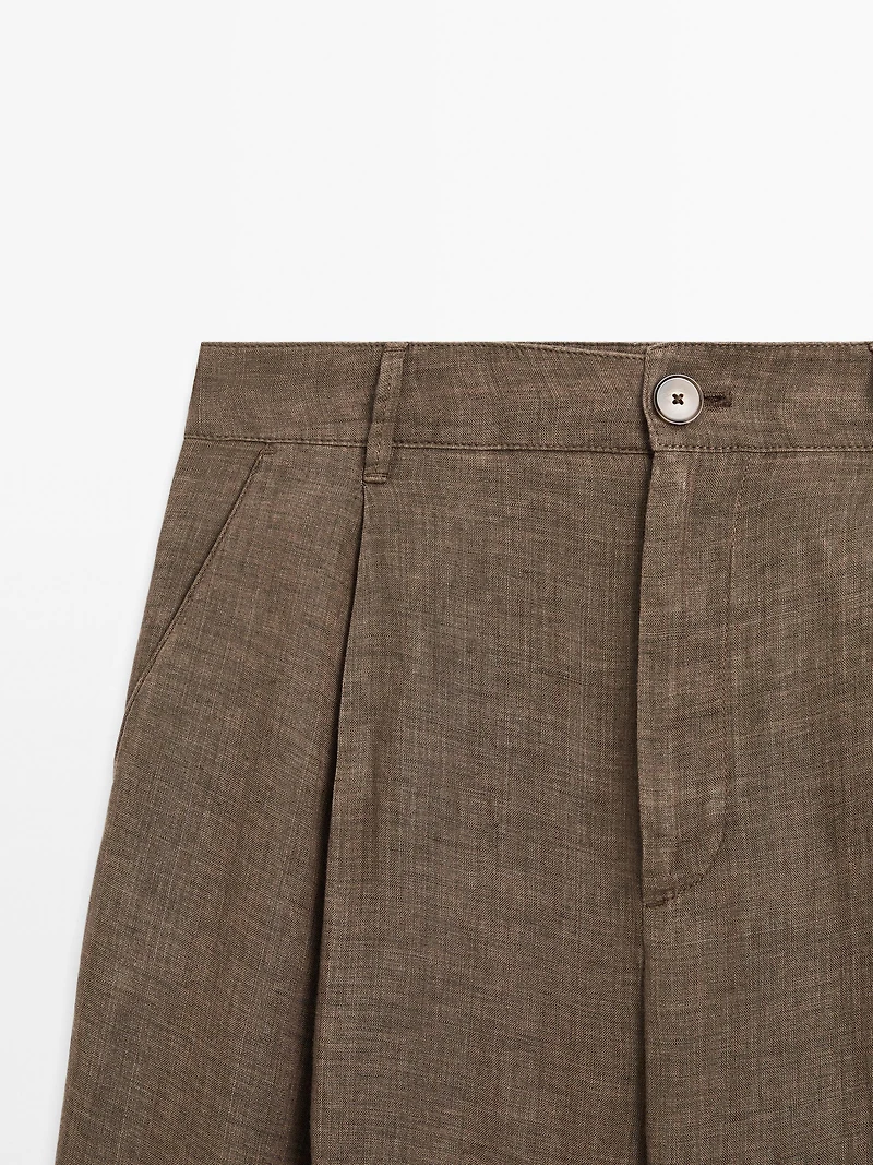 100% linen wide-leg trousers
