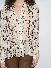 Animal print shirt with gathered detail