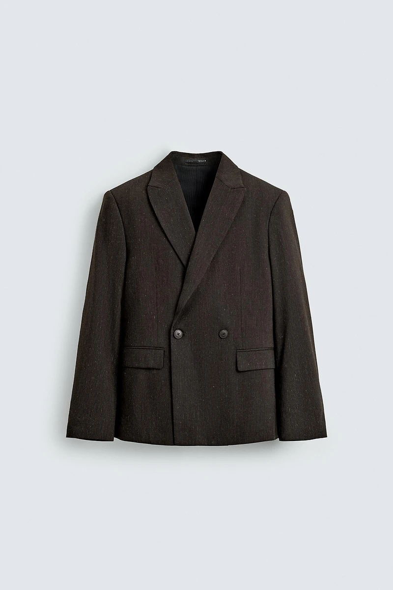 DOUBLE BREASTED WOOL BLEND SUIT JACKET