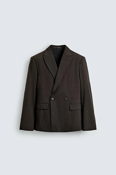 DOUBLE BREASTED WOOL BLEND SUIT JACKET