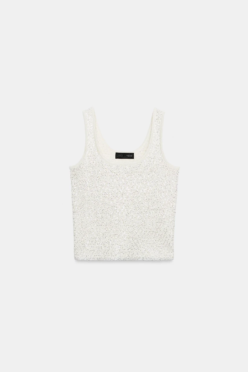 METALLIC THREAD SEQUIN KNIT TOP