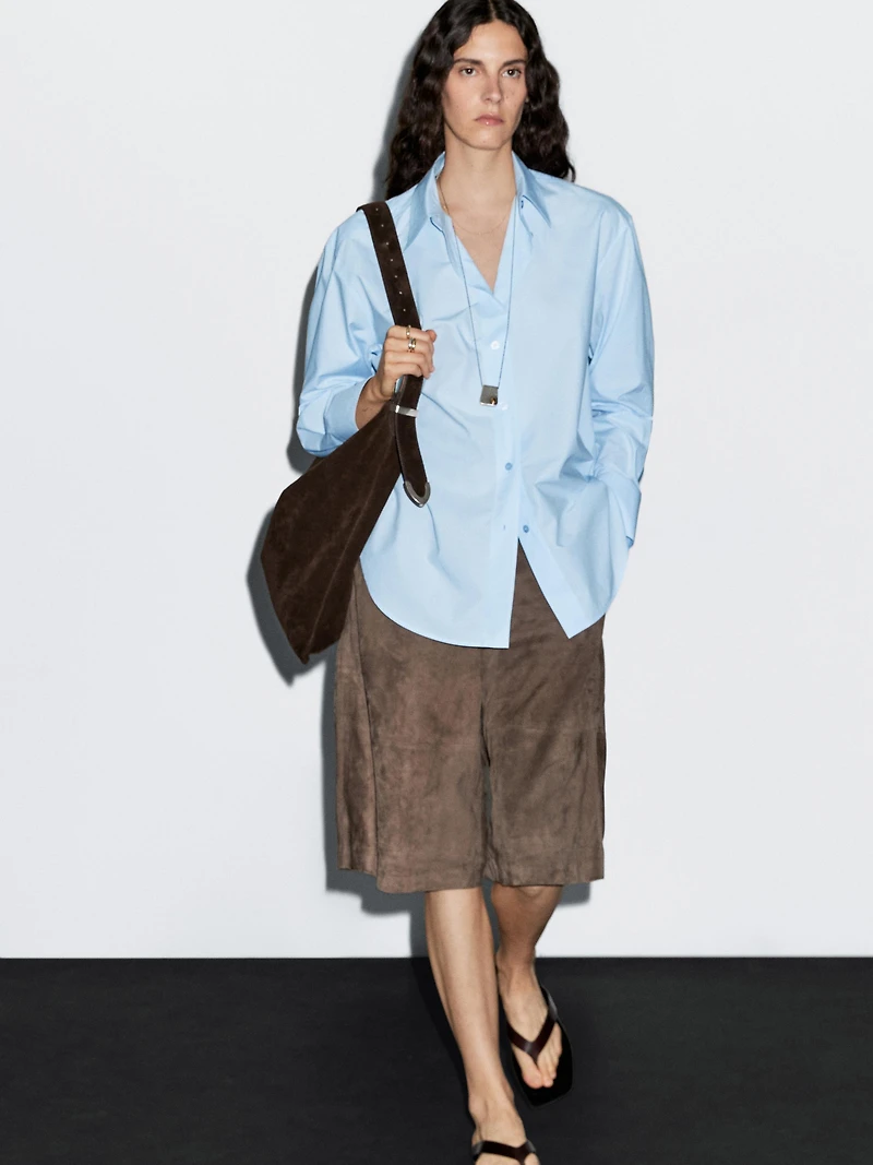 Long 100% cotton poplin shirt