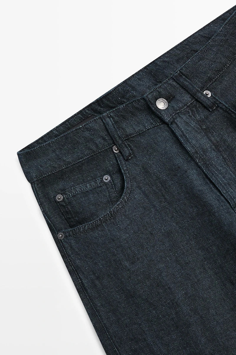 Straight-leg linen denim-effect pants