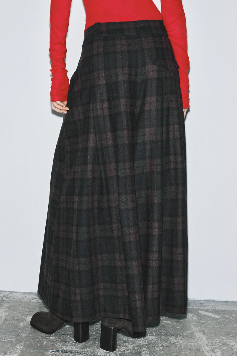 PLAID WOOL BLEND PANTS ZW COLLECTION