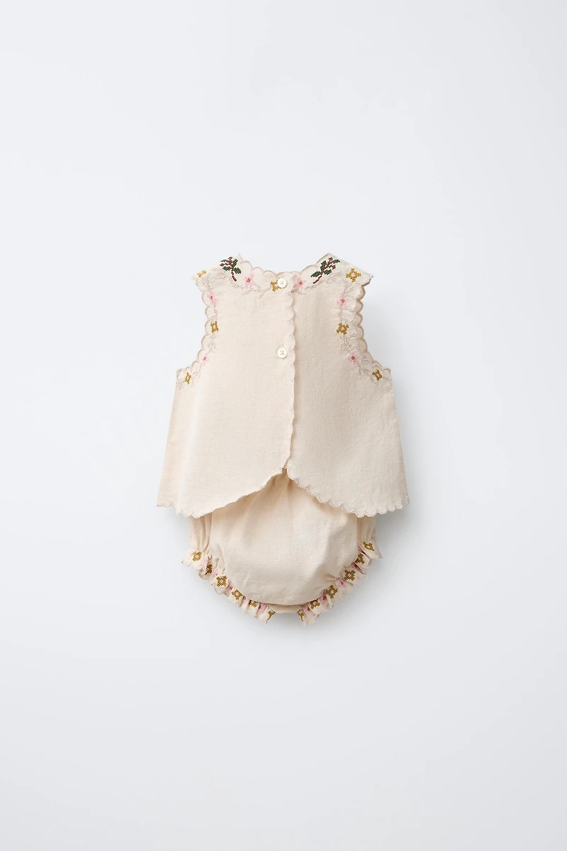 EMBROIDERED SHIRT AND BOTTOMS SET