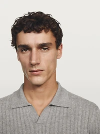 Cotton and linen cable-knit polo sweater