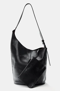 ASYMMETRIC LEATHER BUCKET BAG