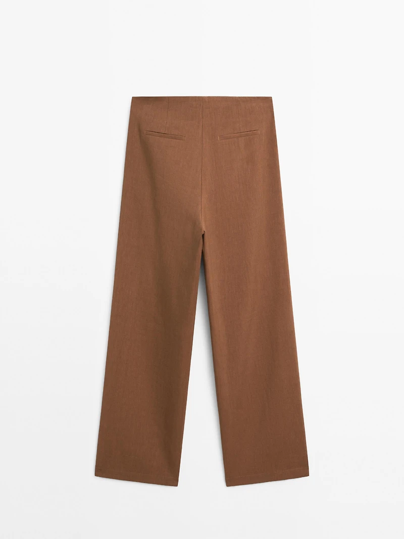 Linen blend wide-leg trousers