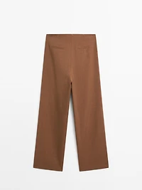 Linen blend wide-leg trousers
