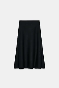 KNIT FLARED MIDI SKIRT