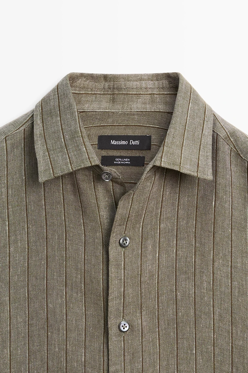 100% linen regular fit striped shirt