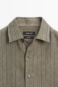 100% linen regular fit striped shirt