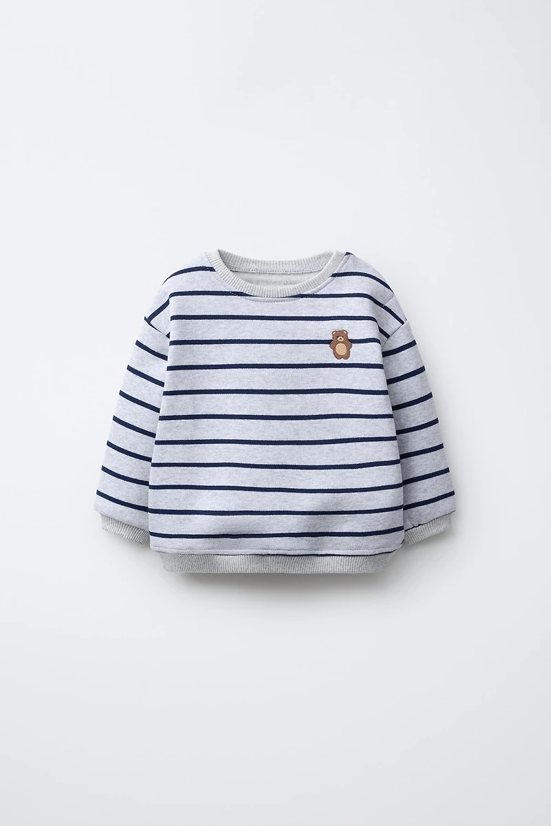 STRIPED SWEATSHIRT WITH EMBROIDERED BEAR